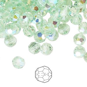 Bead 288pk chrysolite AB, Preciosa Czech crystal 6mm round