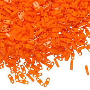 Seed bead, TILA®, glass, pkg/5g, 5x1.2mm quarter tila rectangle, opaque orange, (QTL-406).