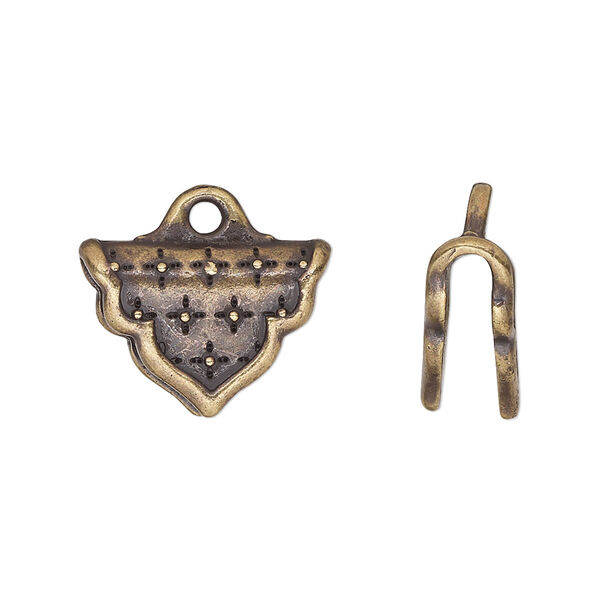 Crimp end, TierraCast®, antique brass-plated pewter (tin-based alloy), 18.5x13mm Marrakesh, 3.7mm inside diameter. Sold individually. image number 0