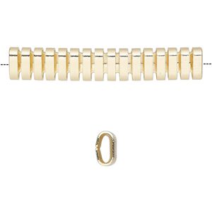 Bead, gold-finished brass, 41.5x7mm cutout oval tube. Sold per pkg of 4.