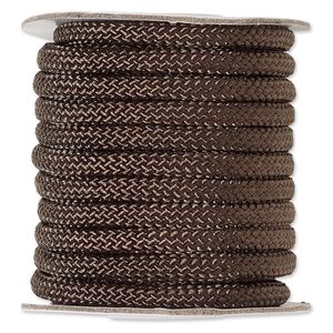 Cord, nylon, dark brown, 5mm braided. Sold per 15-foot spool.