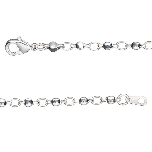 Chain, silver-plated brass, 2.5mm round link, 24 inches with lobster claw clasp. Sold individually. image number 0