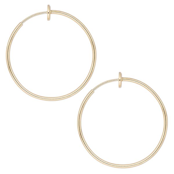 Earring hoop 1pkg2 gold-plated, 35x1.5mm round / pierced-look spring closure, brass 1 pair image number 0