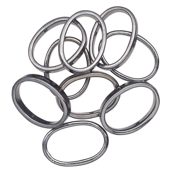 Bead frame, gunmetal-finished "pewter" (zinc-based alloy), 19x14mm oval. Sold per pkg of 10. image number 0