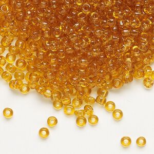 Seed bead, Dyna-Mites™, glass, transparent amber yellow, #8 round. Sold per 1/2 kilogram pkg.
