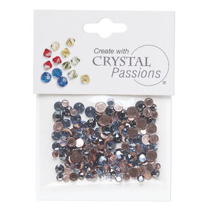 Flat back mix 1pkg144 light sapphire and sapphire satin, Crystal Passions&reg; rhinestone 3.0-4.8mm hotfix round SS12 / SS16 / SS20
