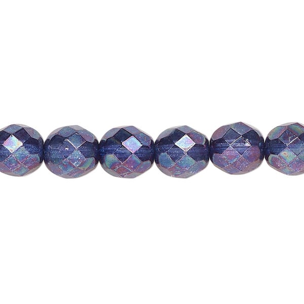 Bead, Czech fire-polished glass 1pkg1, opaque nebula, 8mm faceted round, 15.5-16 inch image number 0