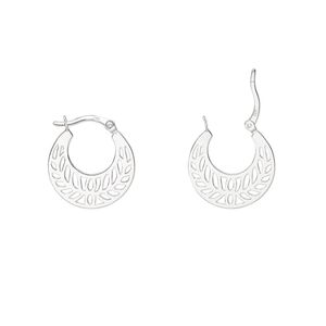 Earring, Create Compliments®, sterling silver, 21.5mm single-sided hoop with cutout leaf design and latch-back closure. Sold per pair.