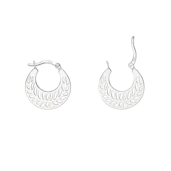 Earring, Create Compliments®, sterling silver, 21.5mm single-sided hoop with cutout leaf design and latch-back closure. Sold per pair. image number 0