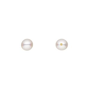 Pearl, cultured saltwater (bleached), white to light mauve or peach, 5.5-6mm half-drilled round, B- grade, Mohs hardness 2-1/2 to 4. Sold per pair.