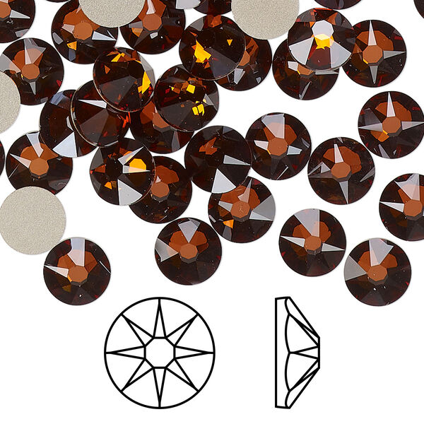 Flat back 12pk smoked amber foil back, Crystal Passions® 7.07-7.27mm rose round SS34 2088 image number 0