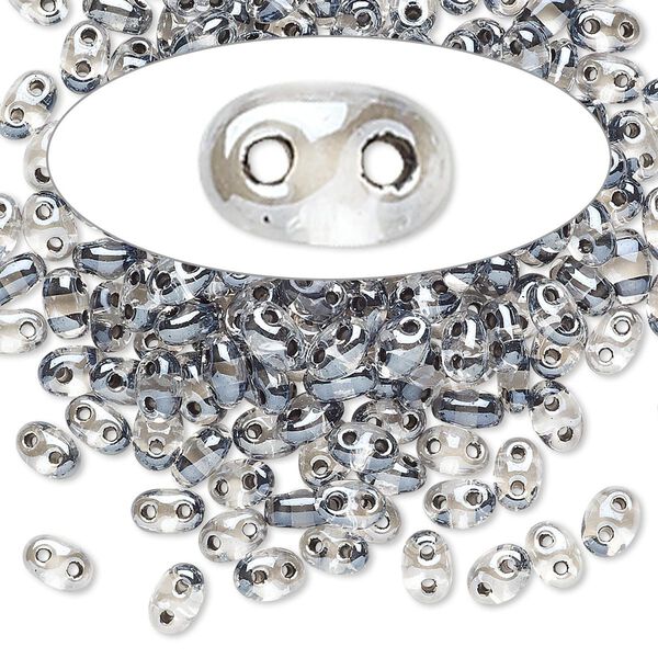 Seed bead, Preciosa Twin™ Czech glass, pkg/10g, 5x2.5mm oval, transparent grey terra color-lined clear, (38649). image number 0