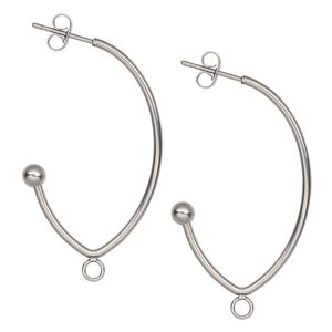 Earring hoop 1pkg2, 41mm 0.75 marquise / closed loop / 4mm ball / earnuts, 20 gauge stainless steel 1 pair