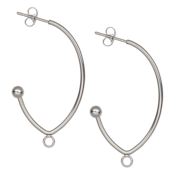 Earring hoop 1pkg2, 41mm 0.75 marquise / closed loop / 4mm ball / earnuts, 20 gauge stainless steel 1 pair image number 0