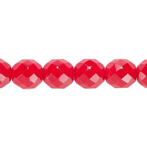 Bead, Czech fire-polished glass, opaque red, 10mm faceted round. Sold per 15-1/2" to 16" strand, approximately 40 beads.