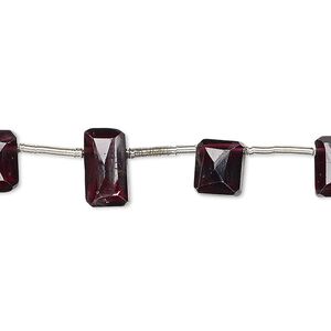 Garnet 1pkg14, hand-cut top-drilled faceted flat rectangle bead 7x6mm-11x7mm
