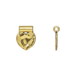Pendant, slide, gold-finished "pewter" (zinc-based alloy), 14x11mm double-sided hammered flat heart with 1.7mm inside diameter. Sold per pkg of 20.