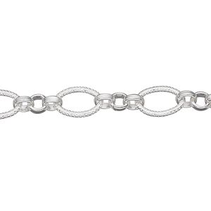Chain 1pkg1 sterling silver figaro, 7mm textured, 5 foot unfinished