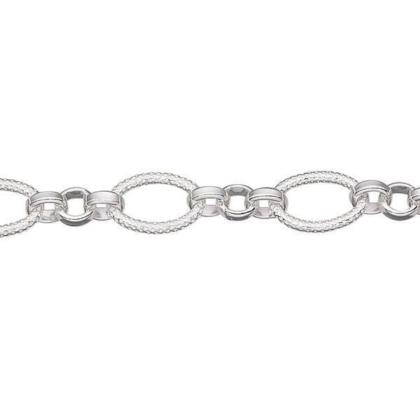 Chain, sterling silver, 7mm textured figaro. Sold per pkg of 5 feet. image number 0