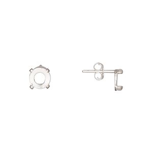 Earstud 1pkg2 Cab-Tite™ sterling silver, 6mm round 4-prong setting / earnuts, 1 pair