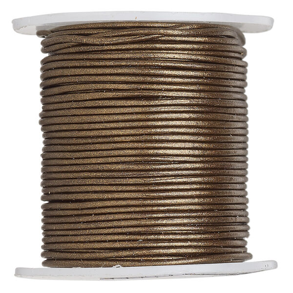 Cord, leather (coated), metallic bronze, 0.5-0.8mm. Sold per 25-yard spool. image number 0