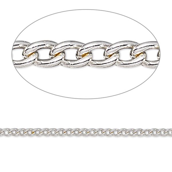 Chain, silver-plated steel, 2mm curb. Sold per 50-foot spool. image number 0