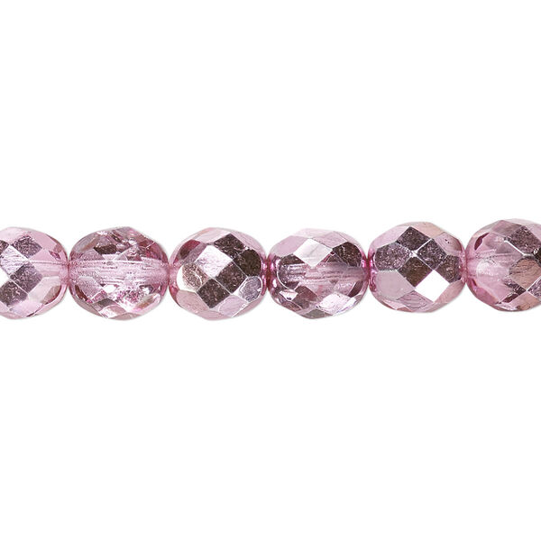Bead, Czech fire-polished glass, clear with half-coat metallic watermelon, 8mm faceted round. Sold per 15-1/2" to 16" strand. image number 0