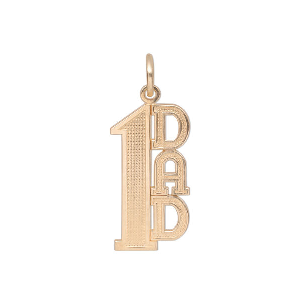 Charm, 14Kt gold, 22x11mm single-sided textured "#1 DAD." Sold individually. image number 0