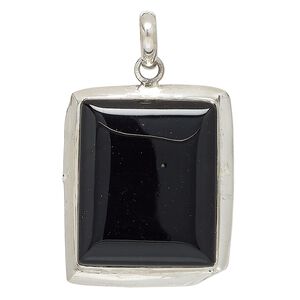 Pendant, black onyx (dyed) and sterling silver, 35x29mm rectangle. Sold individually.