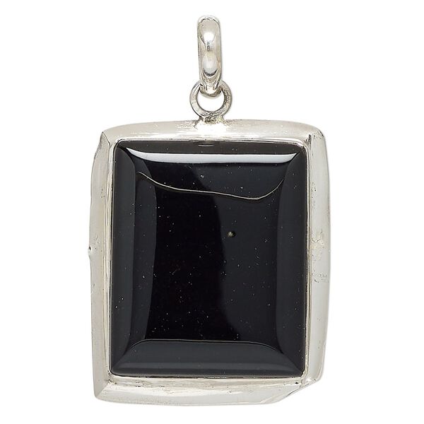 Pendant, black onyx (dyed) and sterling silver, 35x29mm rectangle. Sold individually. image number 0