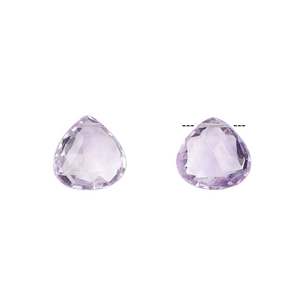 Bead, lavender amethyst (natural), light, 12mm hand-cut top-drilled faceted puffed teardrop, A- grade, Mohs hardness 7. Sold per pkg of 2 beads. image number 0