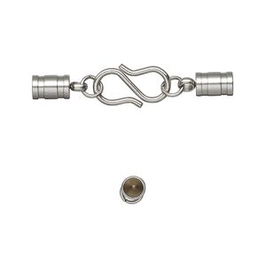 Clasp S-hook 1pkg1, 32x7mm / fits 6x5mm cord / 4mm 21 gauge jump ring, stainless steel 1-strand