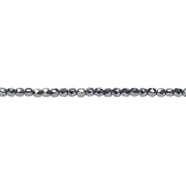 Bead, Czech fire-polished glass, opaque hematite, 2mm faceted round. Sold per pkg of 1,200 (1 mass). image number 0