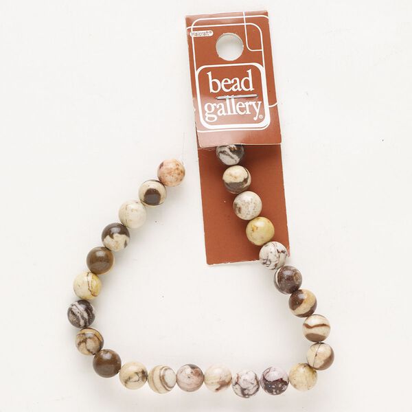 Bead, zebra jasper (natural), 8-9mm round, B- grade, Mohs hardness 6-1/2 to 7. Sold per 8-inch strand, approximately 25 beads. image number 0