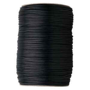 Cord, waxed cotton, black, 3mm round. Sold per 300-yard spool.