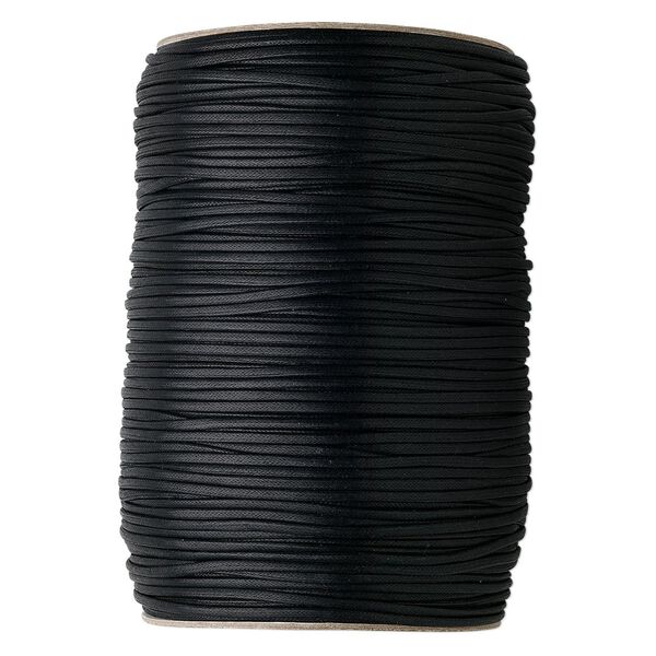 Cord, waxed cotton, black, 3mm round. Sold per 300-yard spool. image number 0