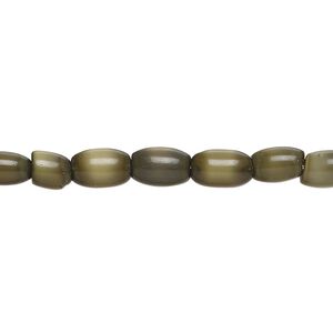 Bead, fiber optic glass, pkg/14 inch, opaque dark olive, 7x5mm center-drilled oval.