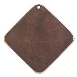 Focal, brass, earth tone brown patina, Pantone® color 19-1321, 40x40mm double-sided diamond. Sold per pkg of 6.