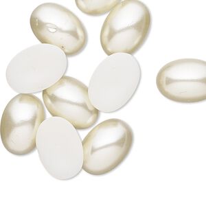 Cabochon, vintage Japanese acrylic pearl, antique white, 14x10mm non-calibrated oval. Sold per pkg of 10.