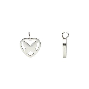 Charm, stainless steel, 9x8mm double-sided open heart with butterfly. Sold per pkg of 2.