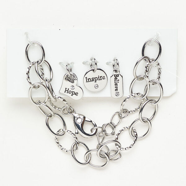 Chain finding assortment brass / crystal / enamel 1pkg4 10mm-12x9mm antique silver finish /clear / black image number 0