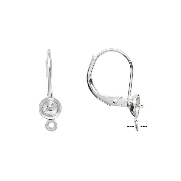 Ear wire, silver-plated brass, 18mm leverback with 5mm cup with peg and open loop, fits 6-8mm bead. Sold per pkg of 5 pairs. image number 0