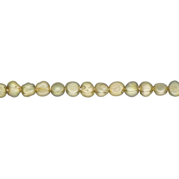 Pearl, cultured freshwater pearl (dyed), green olive, 3-4mm flat-sided potato, D grade, Mohs hardness 2-1/2 to 4. Sold per 15-inch strand, approximately 105 beads. image number 0