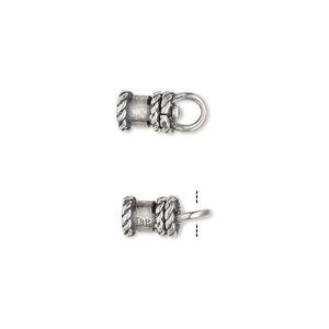 Crimp end, JBB Findings, antique silver-plated brass, 8.5x6mm tube with swivel, loop and rope trim design, 3mm inside diameter. Sold per pkg of 2.