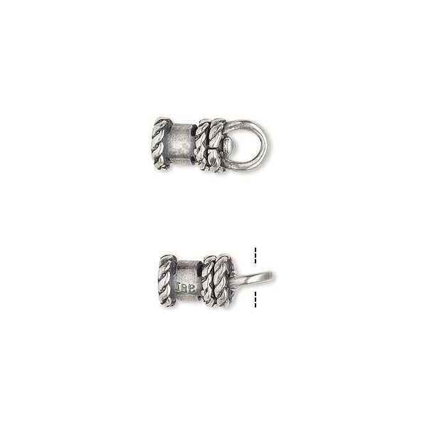 Crimp end, JBB Findings, antique silver-plated brass, 8.5x6mm tube with swivel, loop and rope trim design, 3mm inside diameter. Sold per pkg of 2. image number 0
