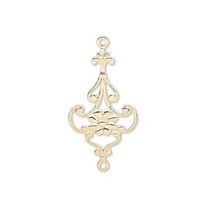 Link, gold-plated brass, 23x14mm with single-sided flower. Sold per pkg of 50.