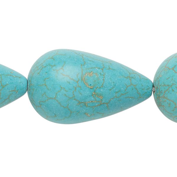 Bead, "turquoise" (resin) (imitation), blue-green, 33x20mm teardrop. Sold per 8-inch strand. image number 0