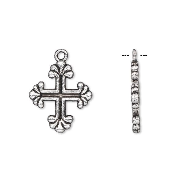 Drop, antique silver-plated "pewter" (zinc-based alloy), 17x15mm double-sided cross. Sold per pkg of 10. image number 0