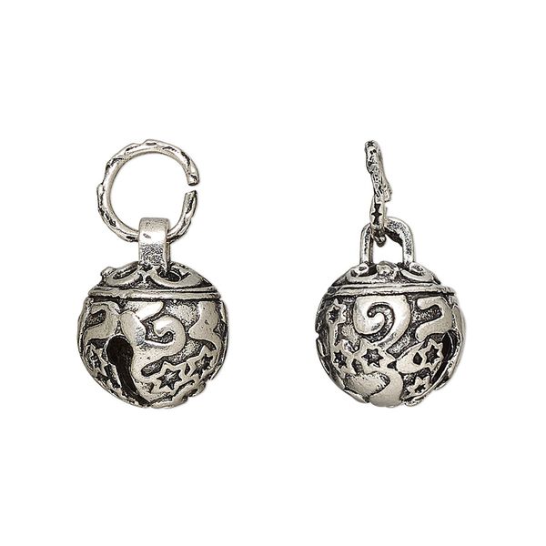 Bell, silver-finished brass, 12mm with star design and clapper. Sold individually. image number 0