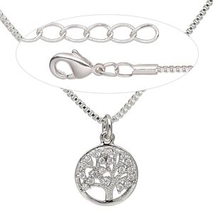 Necklace, Everyday Jewelry™, cubic zirconia and silver-plated brass charm with silver-plated brass chain, 18 inches. Sold individually.